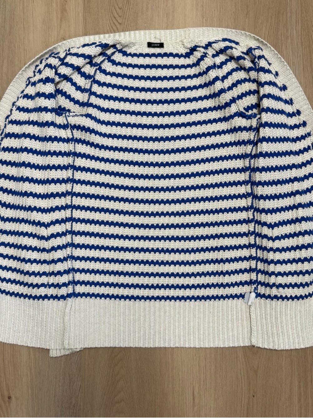 J Crew Cream Blue Purple Stripe Deep V Neck Snap Button Longer Sweater Cardigan - Picture 7 of 9